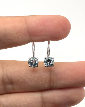 6mm Natural Aquamarine Scroll Leverback Earrings | 14K White Gold Round Aquamarine Earring