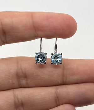 7mm Natural Aquamarine Scroll Leverback Earrings | 14K White Gold Round Aquamarine Earrings