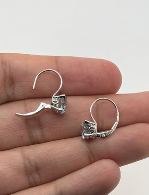 7mm Natural Aquamarine Scroll Leverback Earrings | 14K White Gold Round Aquamarine Earrings