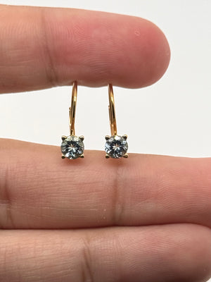 5mm Natural Aquamarine Scroll Leverback Earrings | 14K Yellow Gold Round Aquamarine Earrings