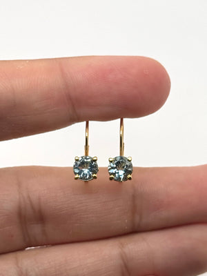 6mm Natural Aquamarine Scroll Leverback Earrings | 14K Yellow Gold Round Aquamarine Earrings — Minimalist Gift for Her