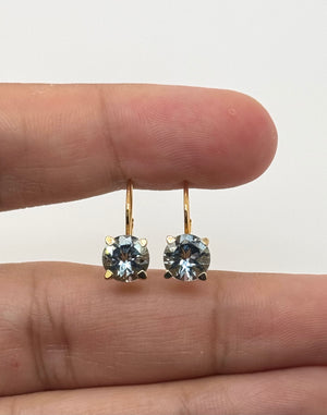 7mm Natural Aquamarine Scroll Leverback Earrings | 14K Yellow Gold Round Aquamarine Earrings — Minimalist Gift Idea