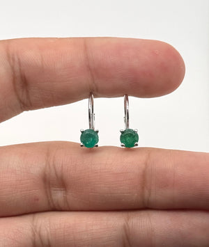 5mm Natural Emerald Scroll Lever back Earrings | 14K White Gold Round Emerald Earrings — Elegant Gift for Her