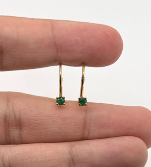 3mm Natural Emerald Scroll Leverback Earrings | 14K Yellow Gold Round Emerald Earrings — Elegant Gift for Her