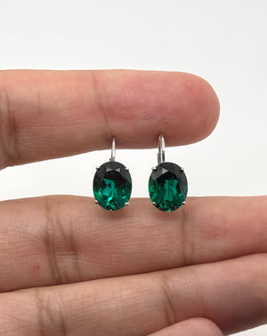 10x8mm Lab Created Emerald Leverback Earrings | 14K White Gold Oval Emerald Earrings — Elegant Gift for Her
