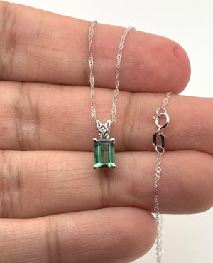 7x5mm Mint Green Tourmaline Pendant | Platinum Emerald-Cut Solitaire Necklace — Elegant Gift for Her