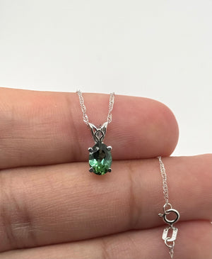 7x5 Mint Green Tourmaline Pendant | Platinum Oval Solitaire Necklace