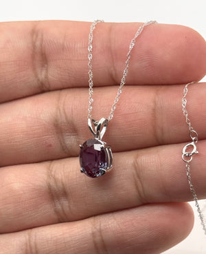 10x8mm Lab Created Alexandrite Solitaire Pendant | 14K White Gold Oval Alexandrite Necklace — Elegant Gift for Her