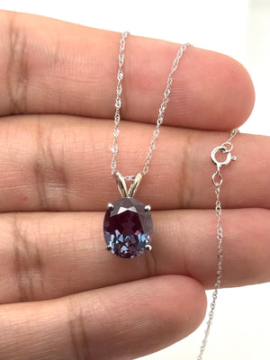 11x9mm Lab Created Alexandrite Solitaire Pendant | 14K White Gold Oval Alexandrite Necklace — Elegant Pendant gift for her