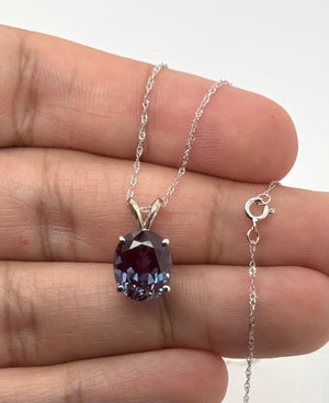 11x9mm Lab Created Alexandrite Solitaire Pendant | 14K White Gold Oval Alexandrite Necklace — Elegant Pendant gift for her
