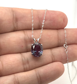 12x10mm Lab Created Alexandrite Solitaire Pendant | 14K White Gold Oval Alexandrite Necklace — Elegant Gift for Her
