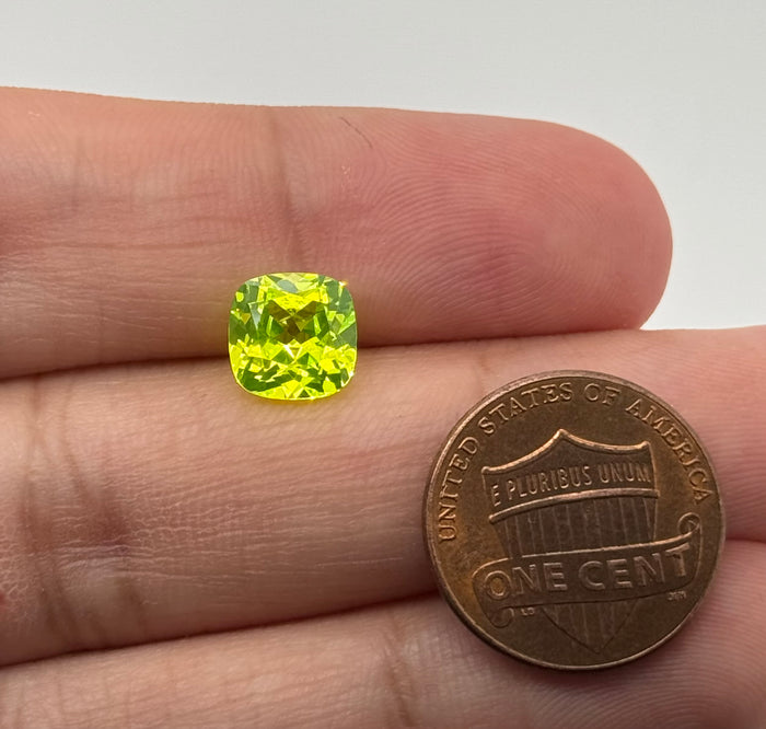 Lab Created Neon Yellow Lug Yellow Cushion Cut Gemstone - 8mm Loose Stone for Jewelry Making