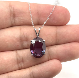 16x12mm Lab Created Alexandrite Solitaire Pendant | 14K White Gold Oval Alexandrite Necklace