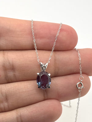 10x8mm Lab Created Alexandrite Scroll Pendant | 14K White Gold Oval Alexandrite Necklace — Elegant Gift for Her