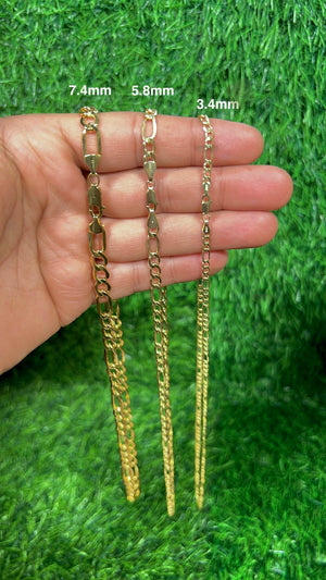 14K Yellow Gold Figaro Chain Necklace for Men & Women – 18 Inch Solid Gold Chain – Italian Made – 3.4mm to 7.4mm Wide – Gold Jewelry Gift