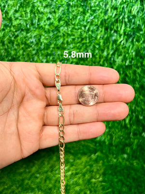 14K Yellow Gold Figaro Chain Necklace for Men & Women – 18 Inch Solid Gold Chain – Italian Made – 3.4mm to 7.4mm Wide – Gold Jewelry Gift