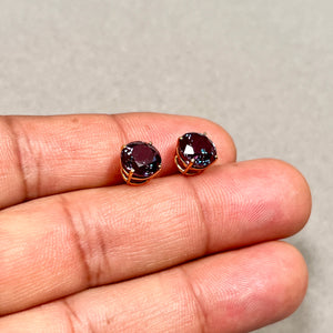 8mm Lab-Created Alexandrite Stud Earrings in 14K Yellow Gold | Color-Change Round Solitaire Earrings | Fine Jewelry Gift