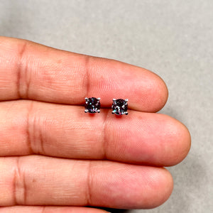 5mm Lab-Created Alexandrite Stud Earrings in 14K White Gold | Color-Change Round Scroll Solitaire Earrings | Fine Jewelry Gift
