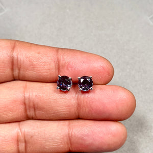 AAA Round Russian Lab Created Alexandrite Scroll Stud Earrings 3.05-3.81 Cts 7 mm 14K White Gold