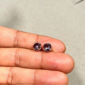 AAA Round Russian Lab Created Alexandrite Scroll Stud Earrings 3.05-3.81 Cts 7 mm 14K White Gold