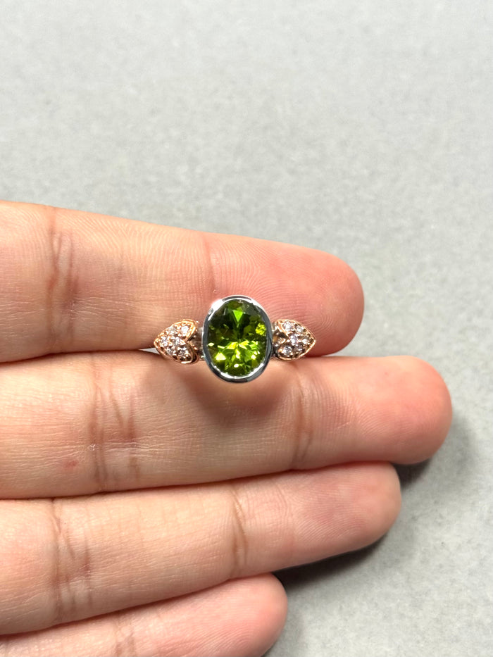 Peridot & Diamond Ring 14K White Gold | 2.75 ct 10x8mm Oval Peridot + 0.12 ct Diamonds | Natural Gemstone Women’s Fine Jewelry
