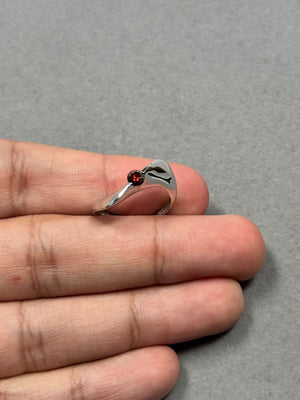 Red Color Diamond Ring 14K White Gold | 0.25 ct Round Diamond Wave Band | Women’s Solitaire Ring