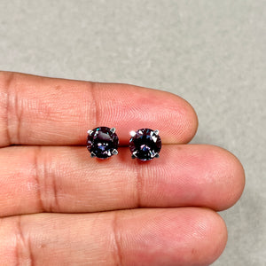 AAA Round Russian Lab Created Alexandrite Scroll Stud Earrings 4.50-5.65 Cts 8 mm 14K White Gold