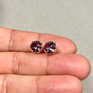 AAA Round Russian Lab Created Alexandrite Scroll Stud Earrings 4.50-5.65 Cts 8 mm 14K White Gold