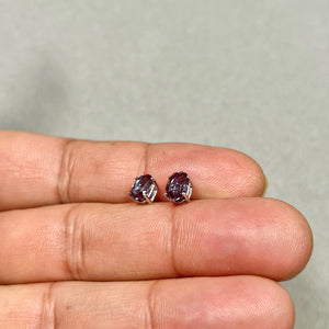 AAA Oval Russian Lab Created Alexandrite Stud Earrings 1.90-2.26 Cts 7x5 mm 14K White Gold