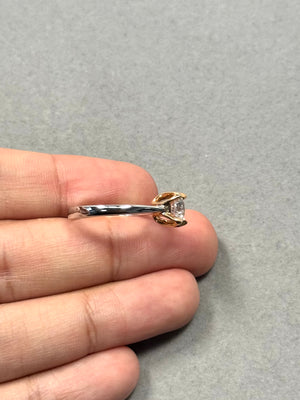 AAA White Sapphire Ring 14K Two Tone Gold | 6mm Round White Sapphire Solitaire | Natural Gemstone Women’s Ring