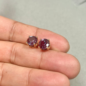 AAA Round Russian Lab Created Alexandrite Scroll Stud Earrings 4.53-5.58 Cts 8 mm 14K Yellow Gold