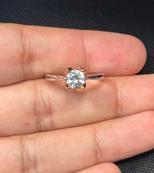 14K two tone gold ring with 6mm round white sapphire solitaire