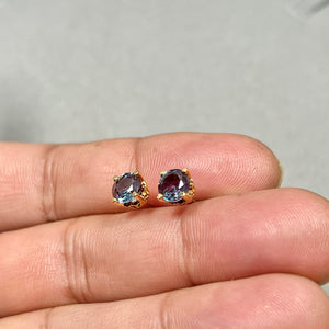 AAA Round Russian Lab Created Alexandrite Scroll Stud Earrings 2.02-2.21 Cts 6 mm 14K Yellow Gold
