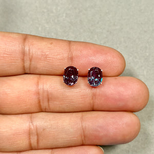 AAA Oval Russian Lab Created Alexandrite Stud Earrings 4.47-5.58 Cts 9x7 mm 14K White Gold