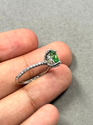Tsavorite Garnet & Diamond Ring in 14K White Gold | 1.04 ct Pear Tsavorite + 0.43 ct Diamonds | Natural Gemstone Women’s Ring