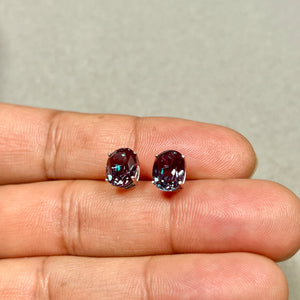 AAA Oval Russian Lab Created Alexandrite Stud Earrings 4.47-5.58 Cts 9x7 mm 14K White Gold
