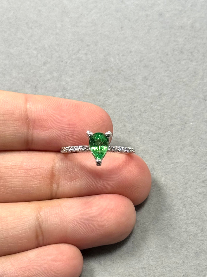 Tsavorite Garnet & Diamond Ring in 14K White Gold | 1.04 ct Pear Tsavorite + 0.43 ct Diamonds | Natural Gemstone Women’s Ring