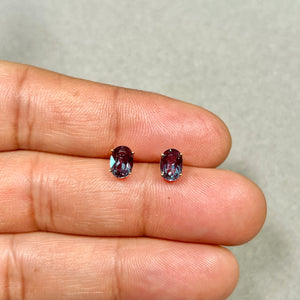 AAA Oval Russian Lab Created Alexandrite Stud Earrings 1.89-2.36 Cts 7x5 mm 14K Yellow Gold