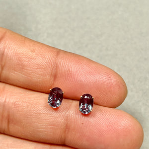 AAA Oval Russian Lab Created Alexandrite Stud Earrings 1.89-2.36 Cts 7x5 mm 14K Yellow Gold