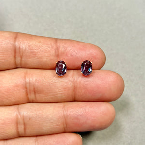 AAA Oval Russian Lab Created Alexandrite Stud Earrings 2.87-3.78 Cts 8x6 mm 14K Yellow Gold