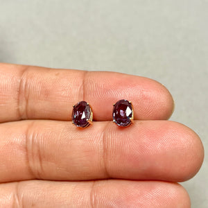 AAA Oval Russian Lab Created Alexandrite Stud Earrings 2.87-3.78 Cts 8x6 mm 14K Yellow Gold
