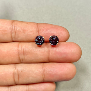 AAA Round Russian Lab Created Alexandrite Stud Earrings 4.91-5.21 Cts 8 mm 14K Yellow Gold