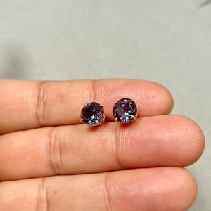 AAA Round Russian Lab Created Alexandrite Stud Earrings 4.91-5.21 Cts 8 mm 14K Yellow Gold