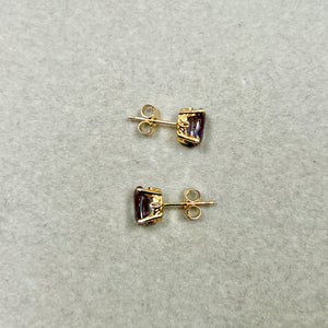 AAA Oval Russian Lab Created Alexandrite Scroll Stud Earrings 1.89-2.36 Cts 7x5 mm 14K Yellow Gold