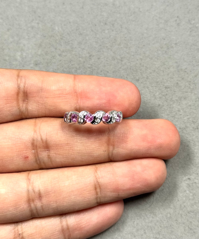 0.16 Ct Diamond & 1.00 Ct Pink Sapphire Ring in 14K White Gold