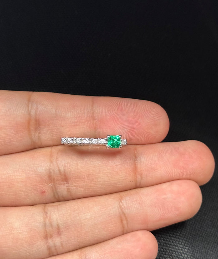 0.15 Ct Diamond & 0.35 Ct AA Natural Emerald Ring in 14K White Gold