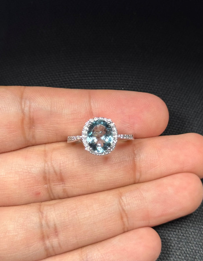 0.26 Ct Diamond & 2.25 Ct AA Oval Aquamarine Ring 14K White Gold, Elegant Blue Gemstone Engagement or Cocktail Ring