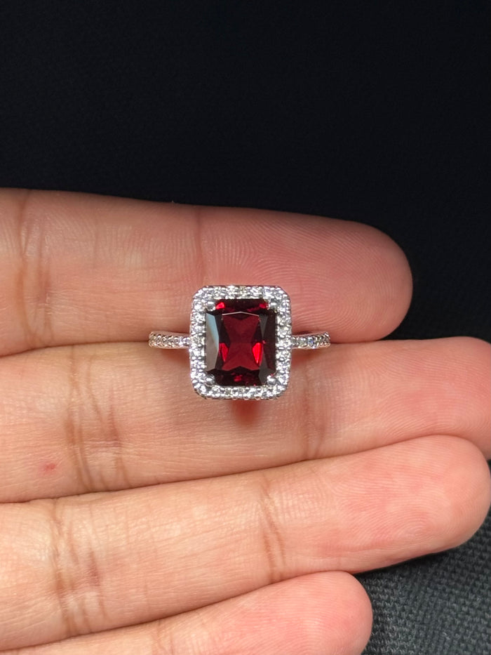 0.28 Ct Diamond & 3.50 Ct AAA Garnet Ring 14K White Gold, Elegant Red Gemstone Engagement or Statement Ring