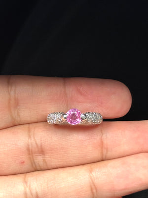 0.64 Ct Diamond & 1.00 Ct Pink Sapphire Ring 14K White Gold, Elegant Pink Gemstone Engagement or Statement Ring