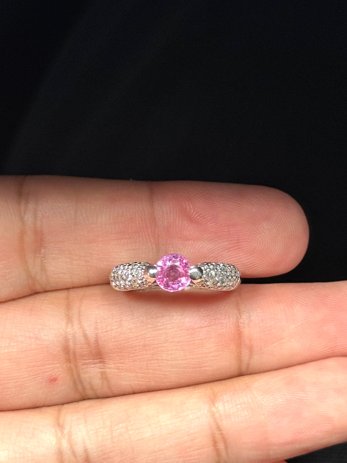 0.64 Ct Diamond & 1.00 Ct Pink Sapphire Ring 14K White Gold, Elegant Pink Gemstone Engagement or Statement Ring